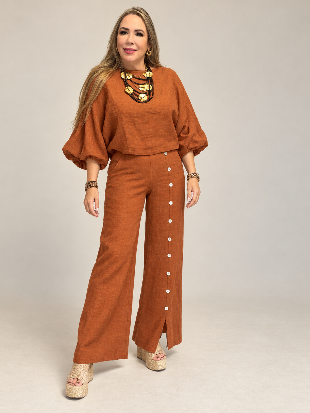 Set de Lino de 2 Piezas – Blusa y Pantalón