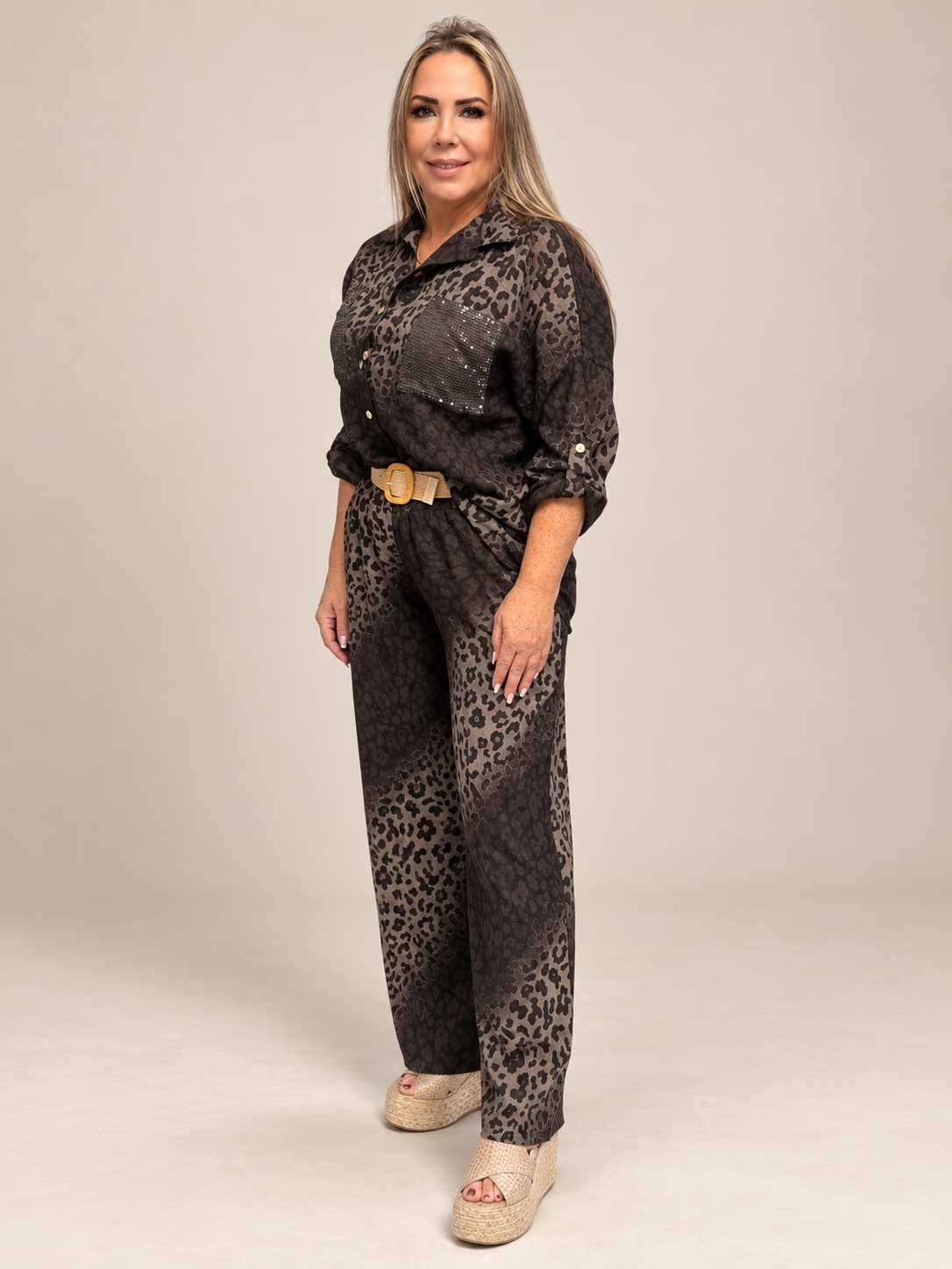 Set de Lino Animal Print de 2 Piezas – Camisa y Pantalón