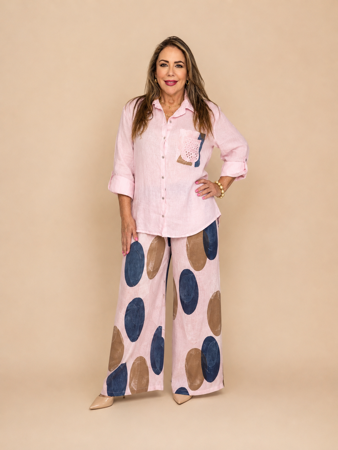 Set de Lino Estampado de Dos Piezas