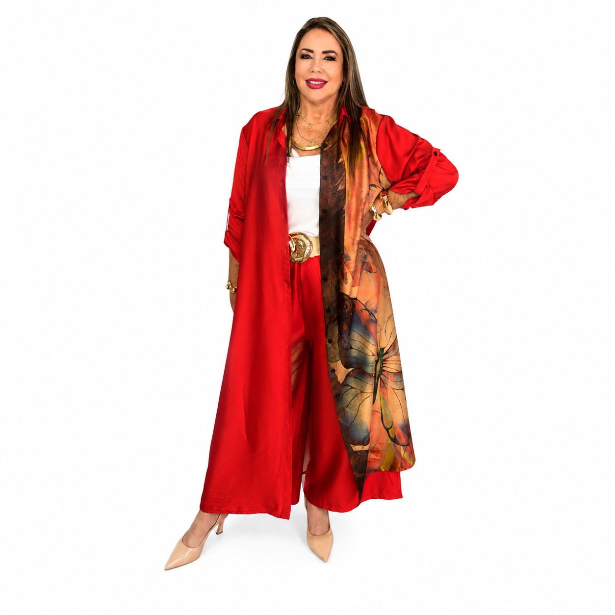 Conjunto rojo de seda