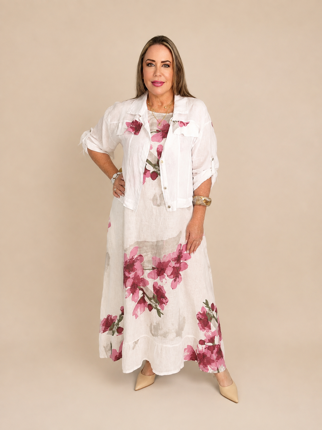 Vestido de Lino Italiano con Chaqueta – 2 Piezas