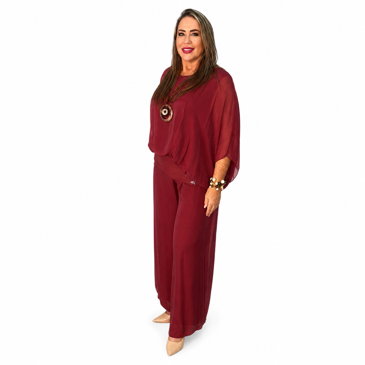 Set elegante de seda/ pantalón y blusa