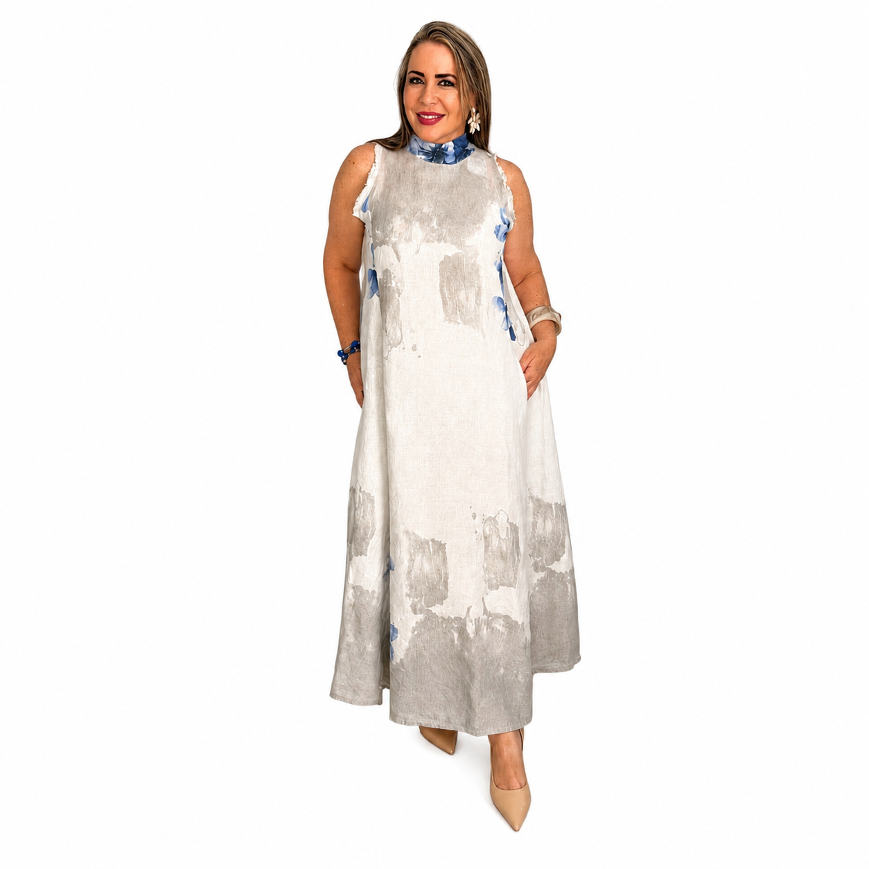 Vestido largo de lino estampado