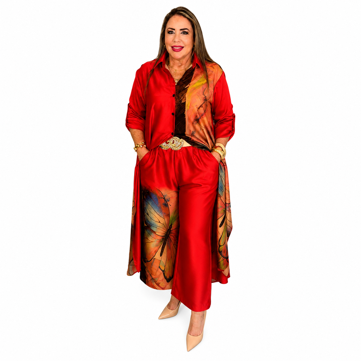 Conjunto rojo de seda