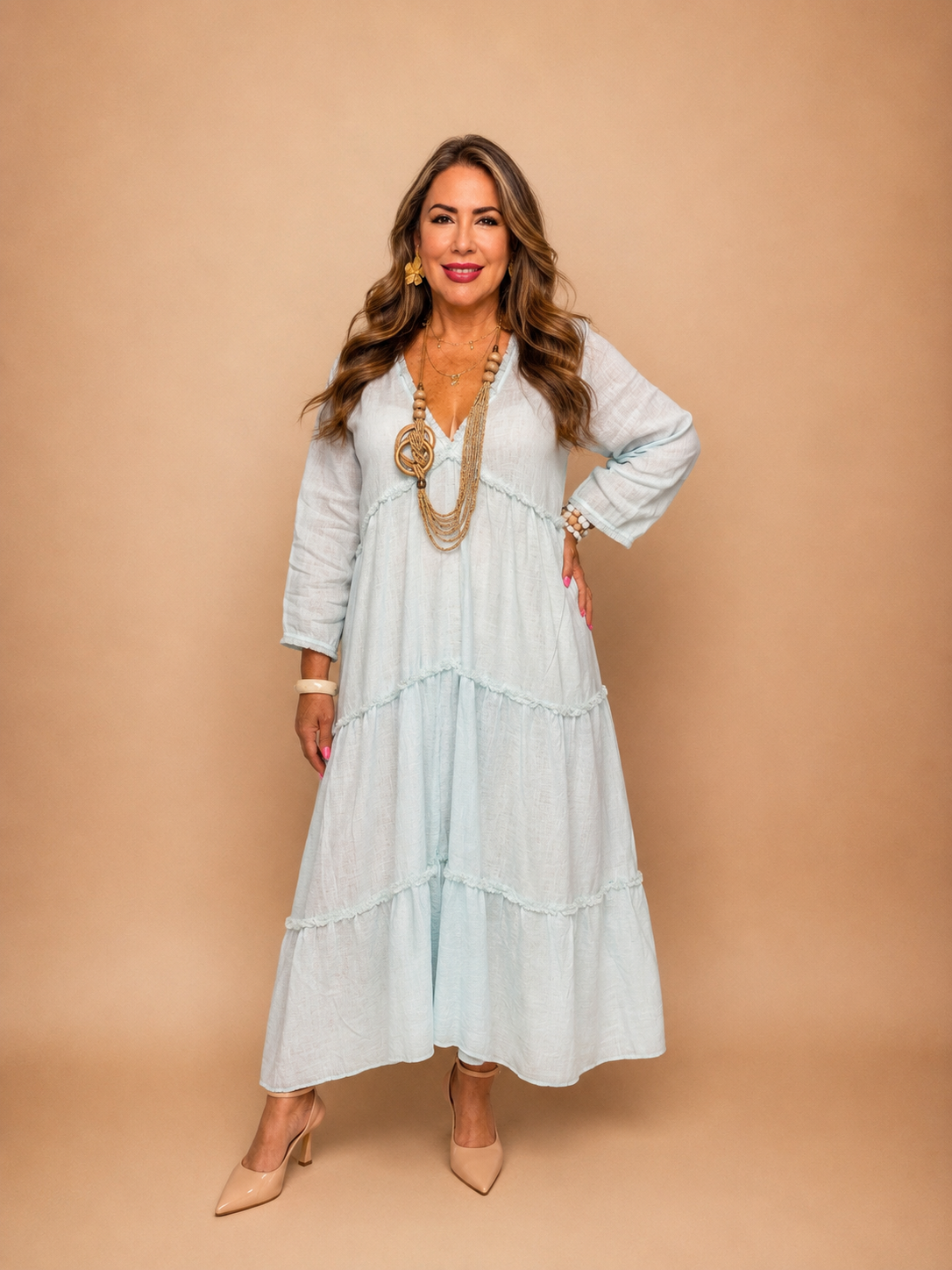 Vestido Largo de Lino – Estilo Boho Chic 🩵✨