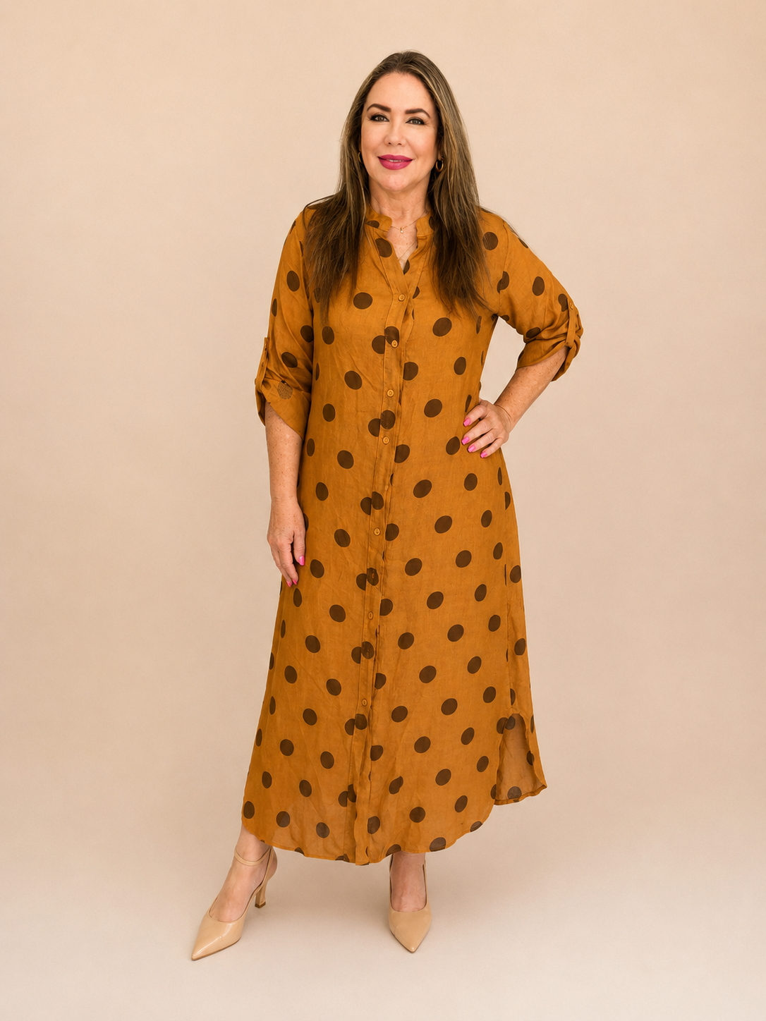 Vestido camisero de lino estampado