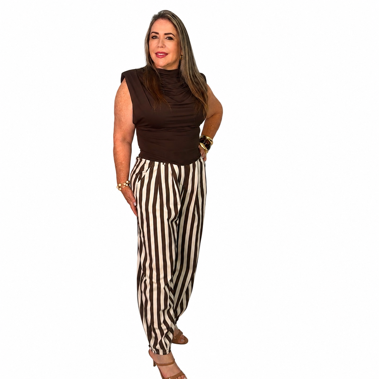 Pantalón Rayas Café y Beige