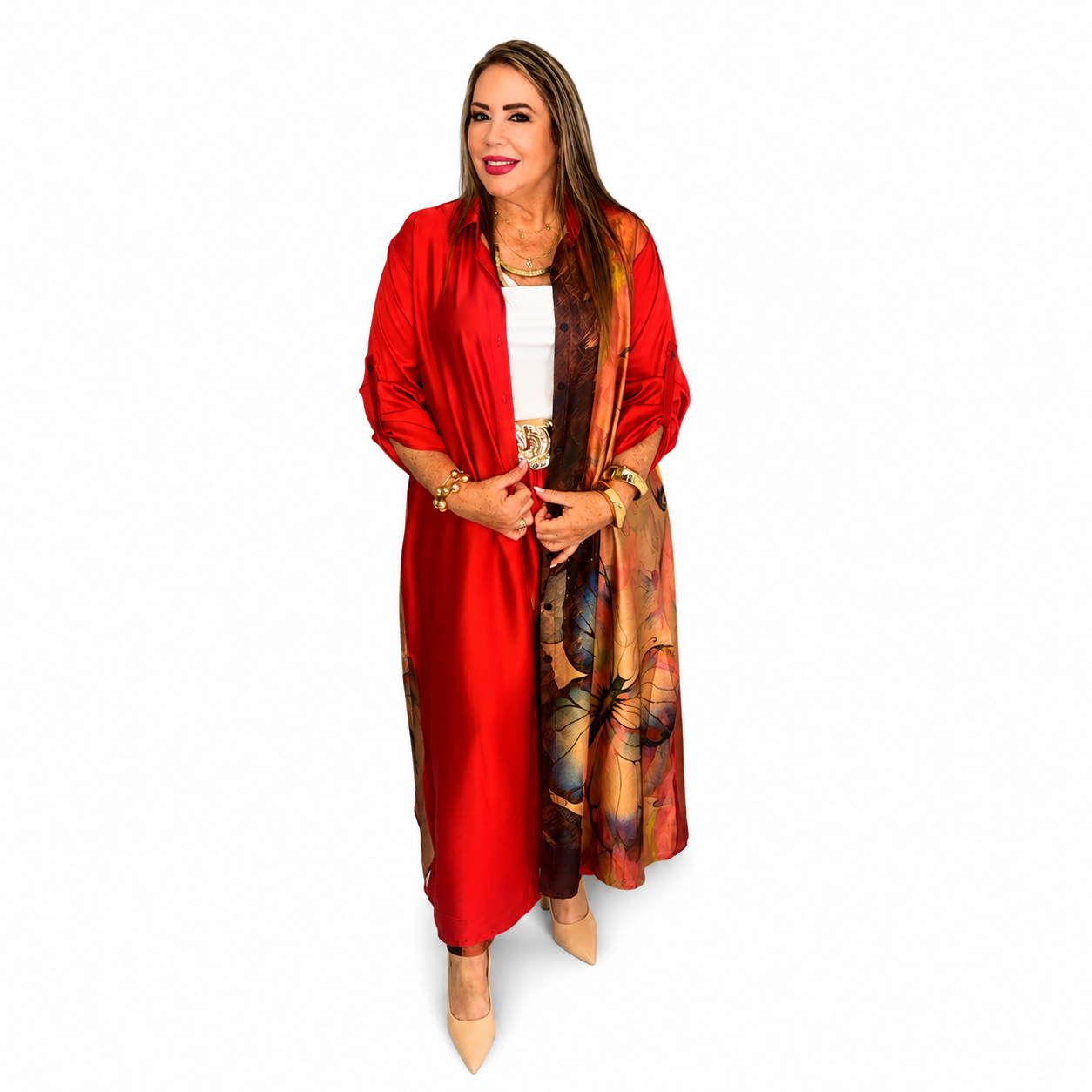 Conjunto rojo de seda