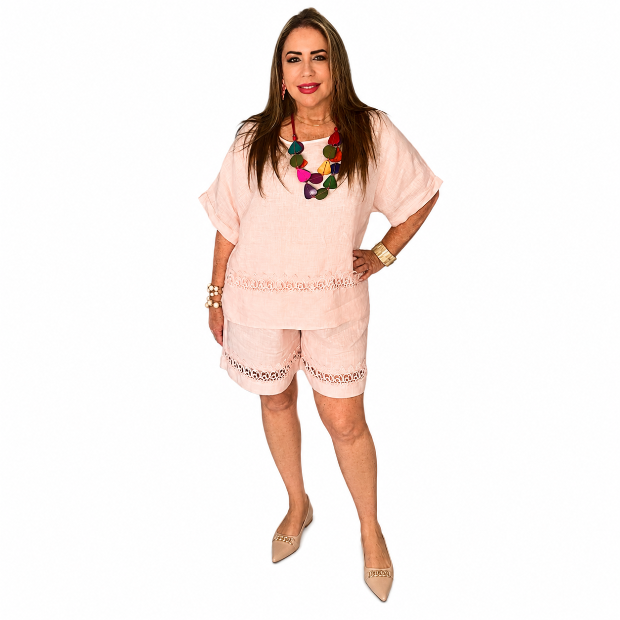 Conjunto de Lino con Detalles de Encaje