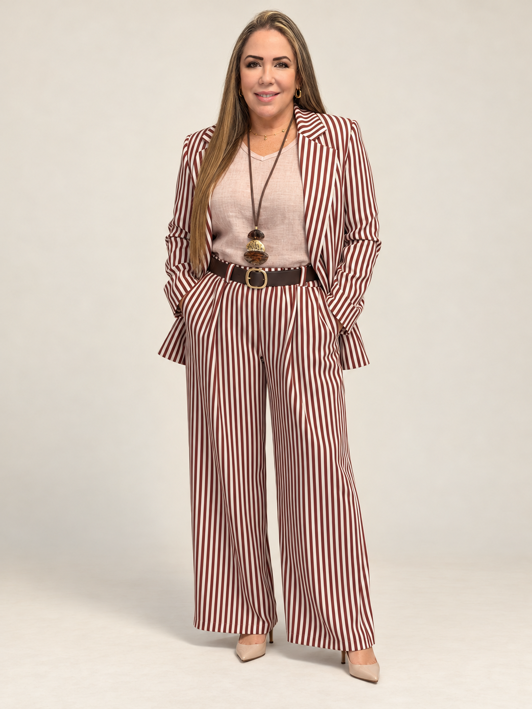✨ Set Elegancia a Rayas – Blazer y Pantalón Palazzo