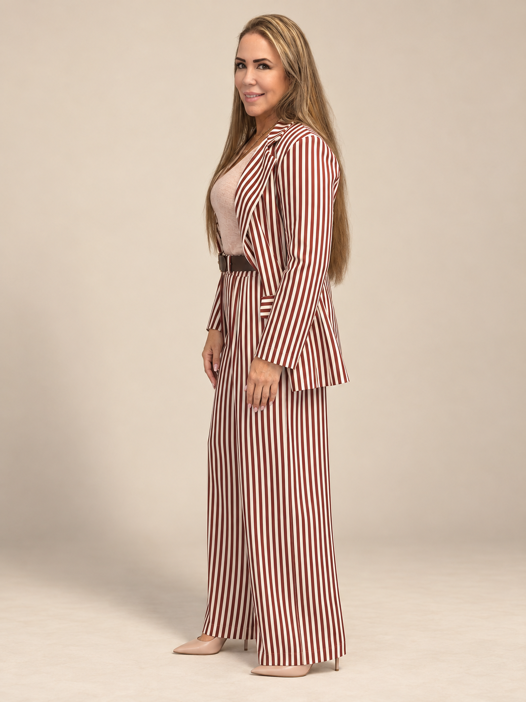 ✨ Set Elegancia a Rayas – Blazer y Pantalón Palazzo