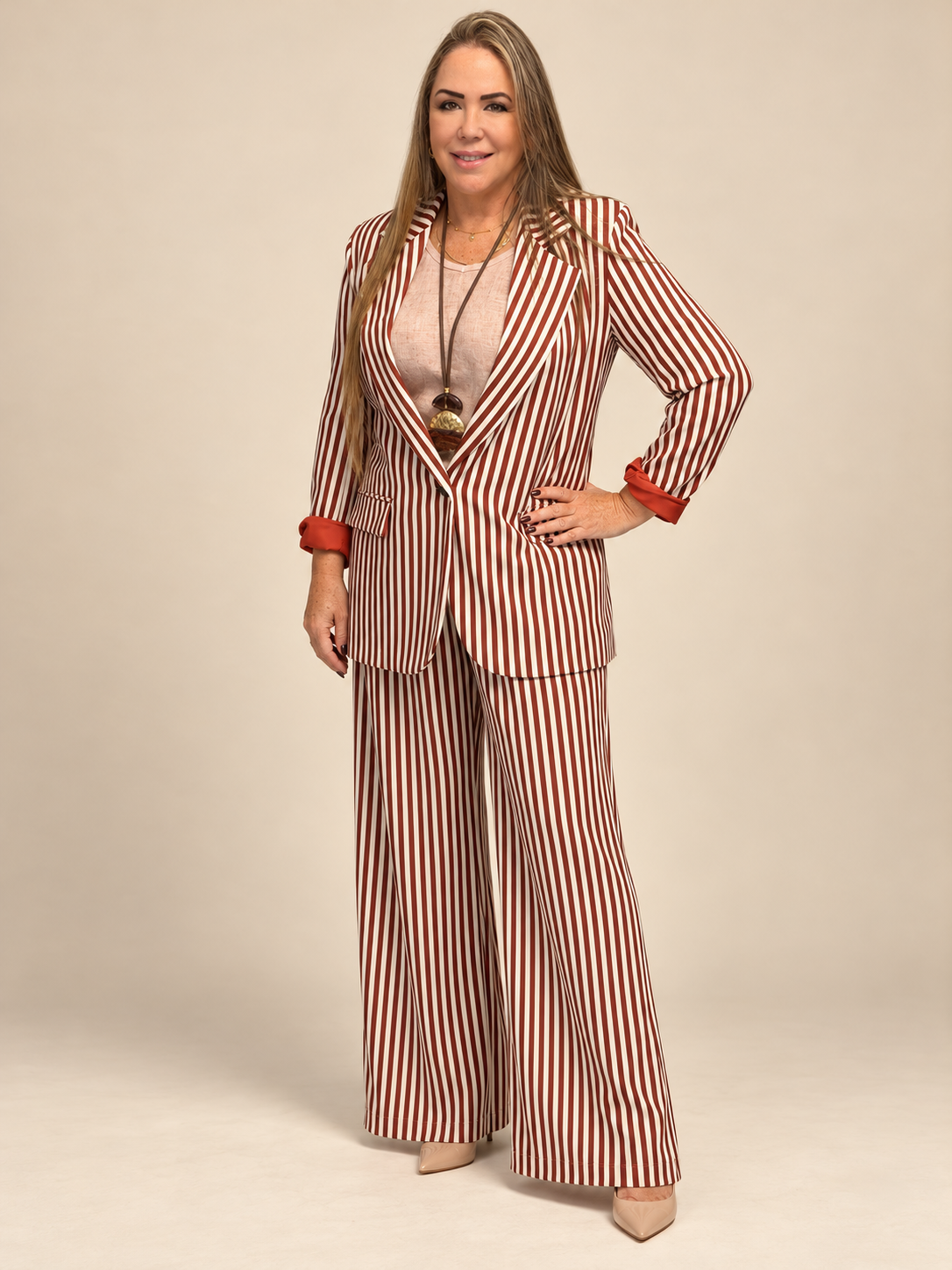 ✨ Set Elegancia a Rayas – Blazer y Pantalón Palazzo