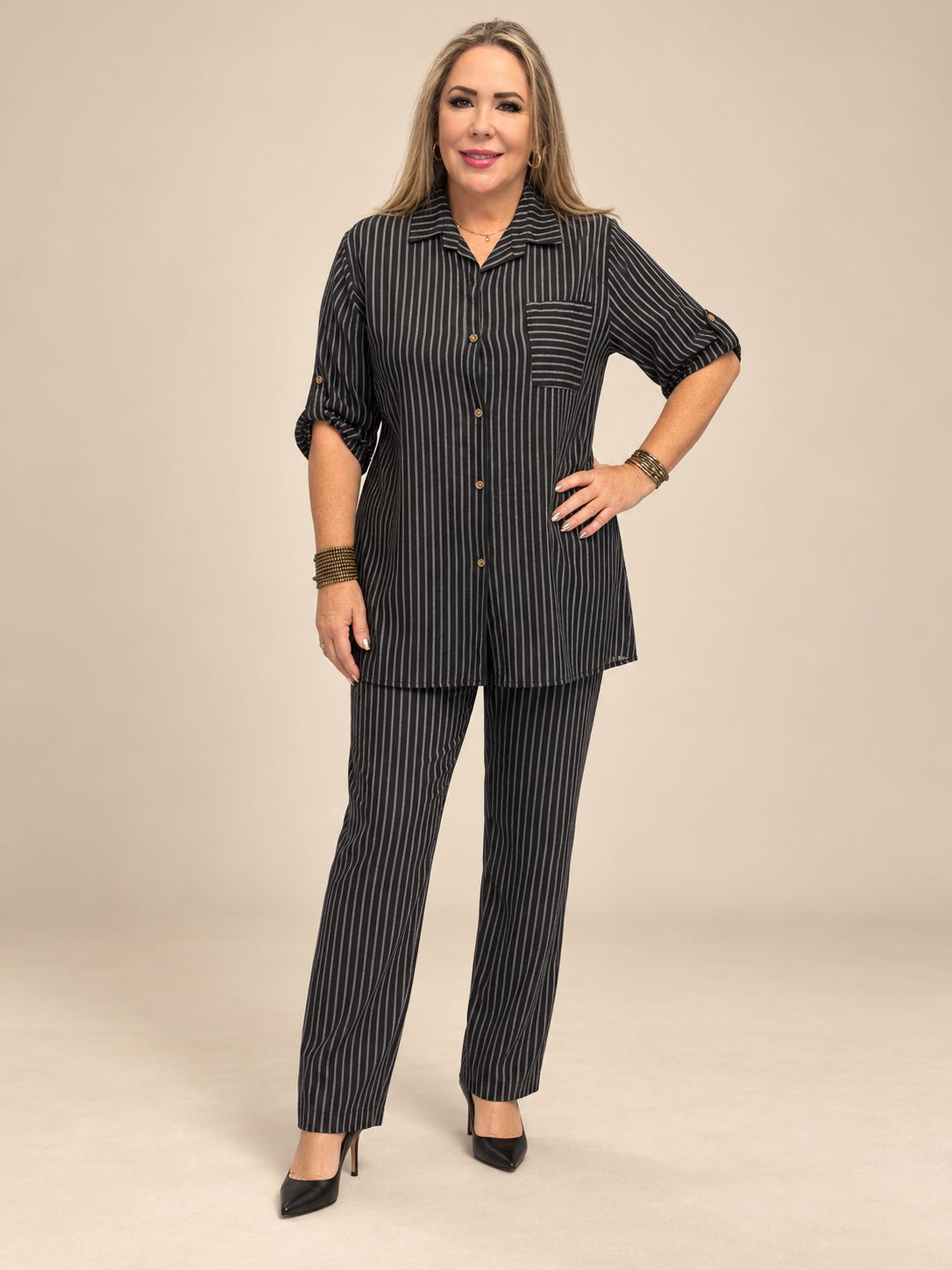 Set de Lino de 2 Piezas – Camisa y Pantalón a Rayas