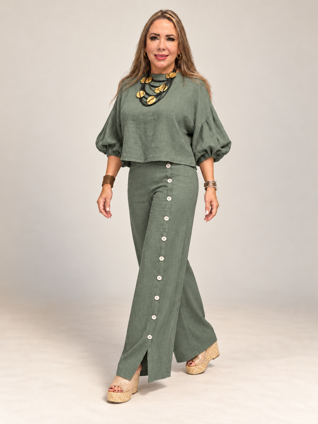 Set de Lino de 2 Piezas – Blusa y Pantalón
