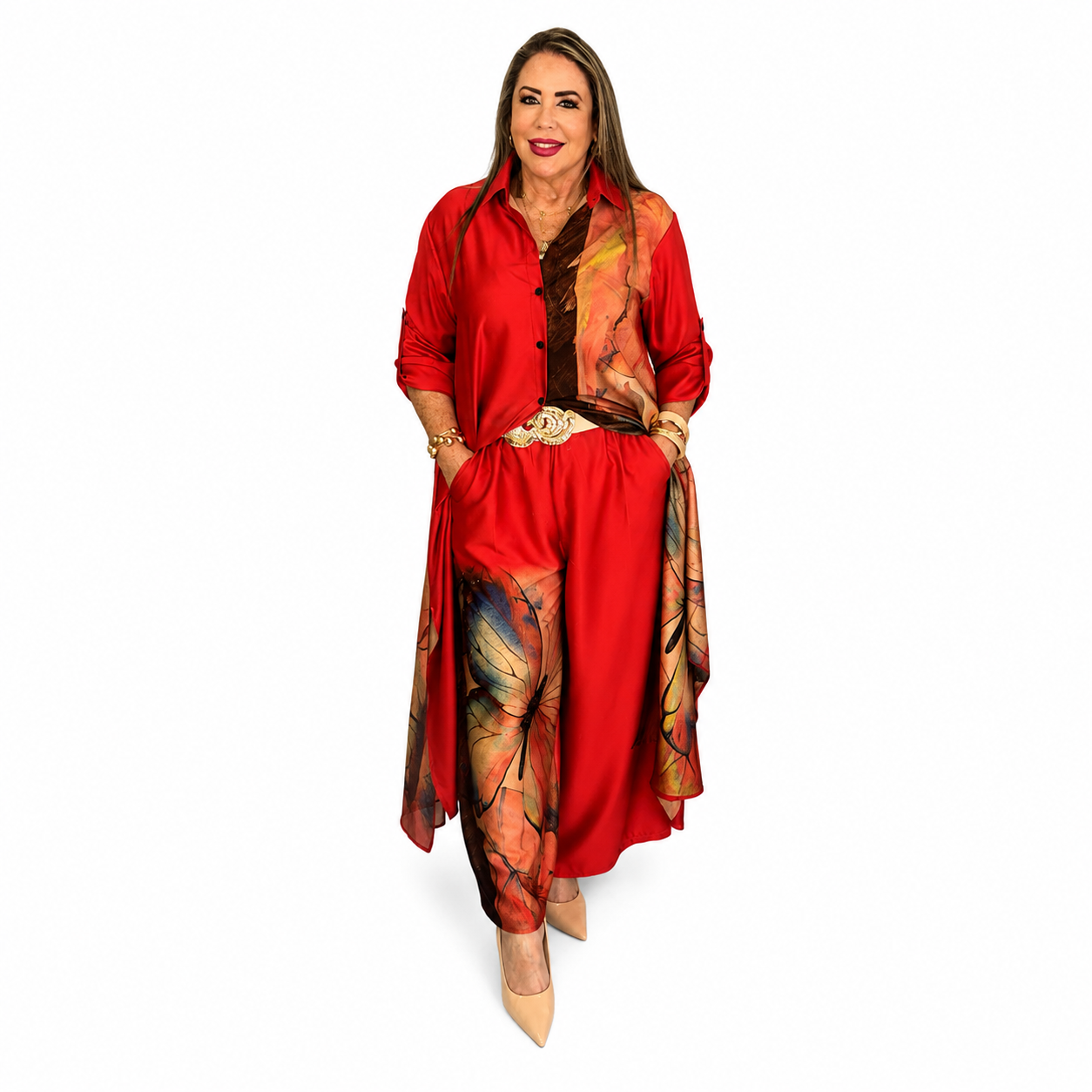 Conjunto rojo de seda