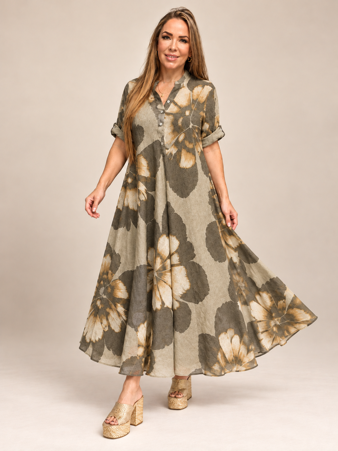 Vestido Largo de Lino Estampado Floral – Elegancia y Frescura