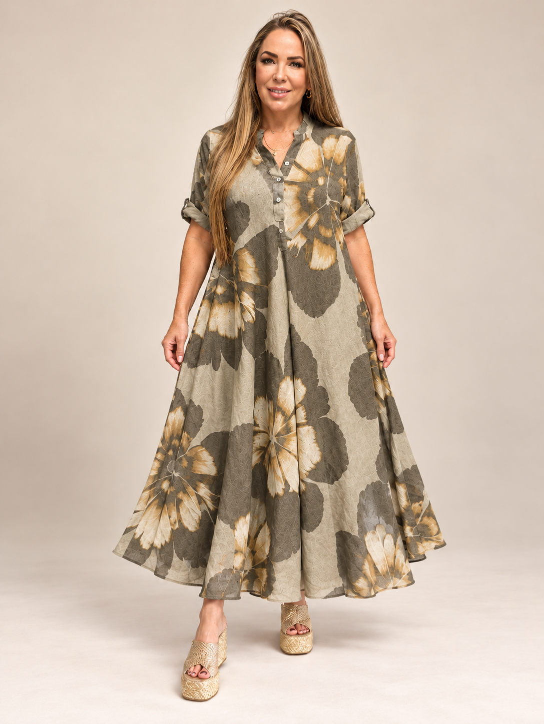Vestido Largo de Lino Estampado Floral – Elegancia y Frescura