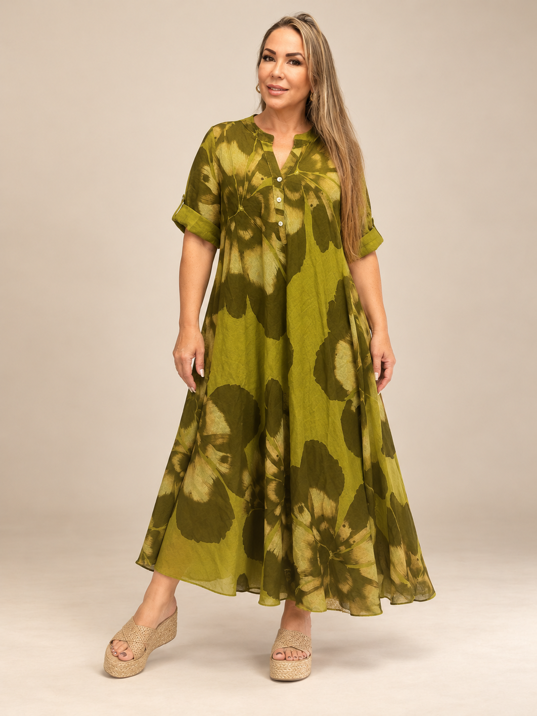Vestido Largo de Lino Estampado Floral – Elegancia y Frescura