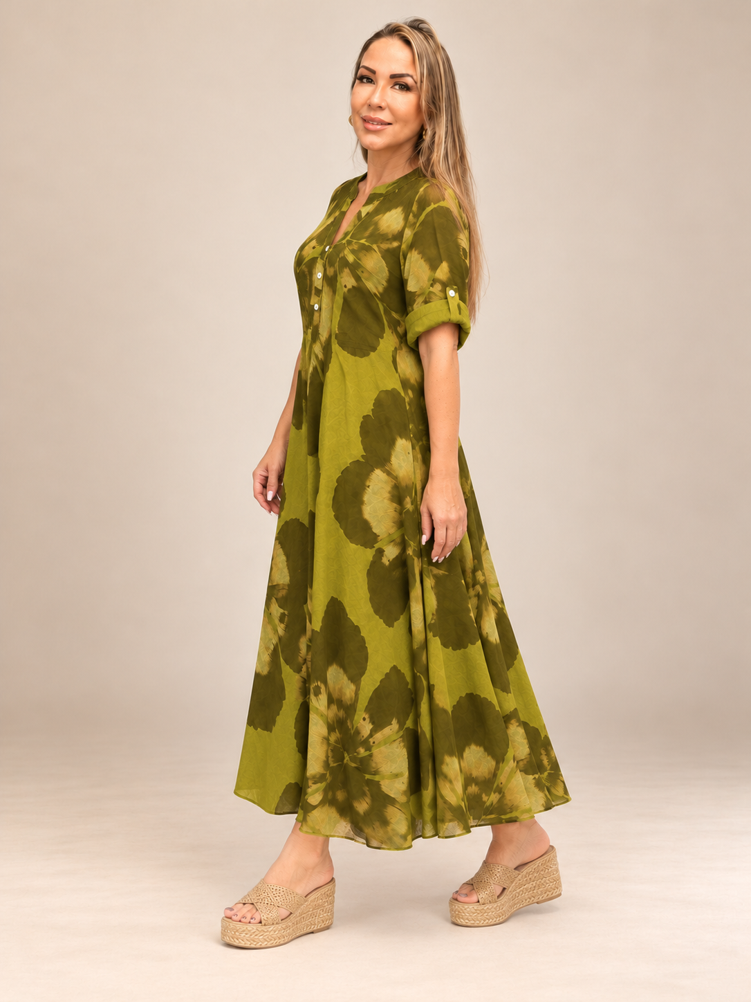 Vestido Largo de Lino Estampado Floral – Elegancia y Frescura
