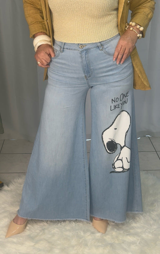 Jeans Wide Leg Snoopy Sky