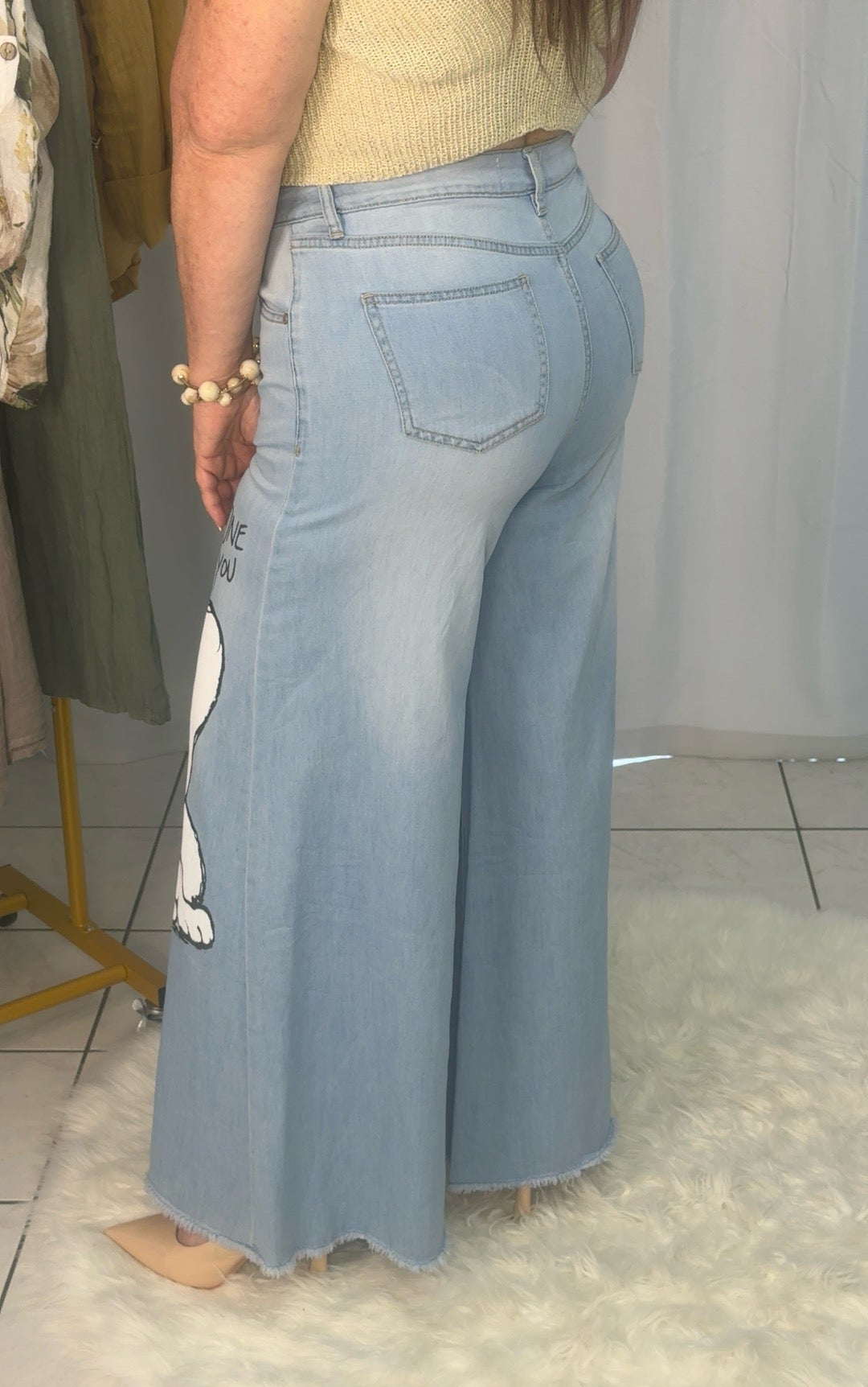 Jeans Wide Leg Snoopy Sky