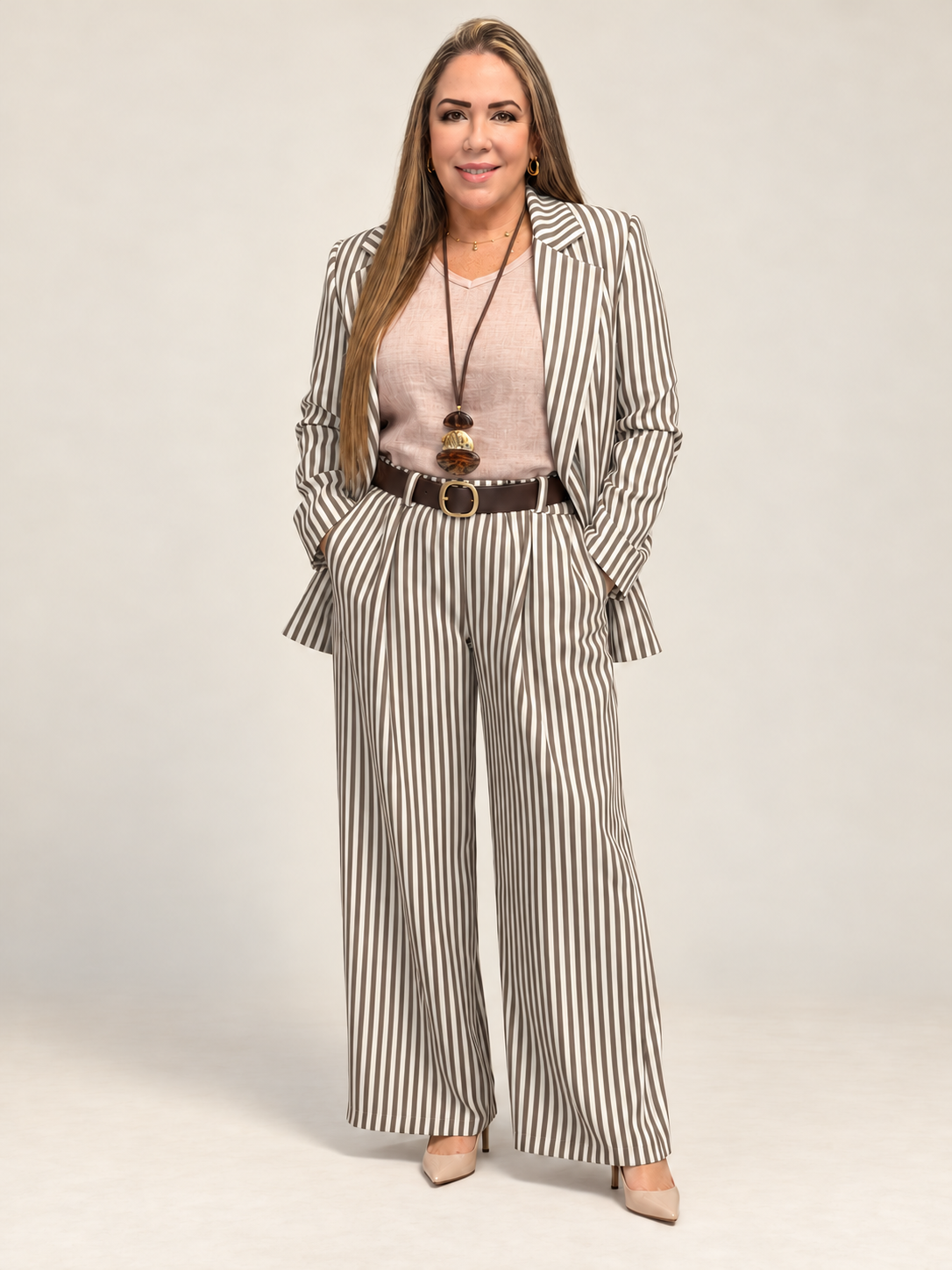✨ Set Elegancia a Rayas – Blazer y Pantalón Palazzo