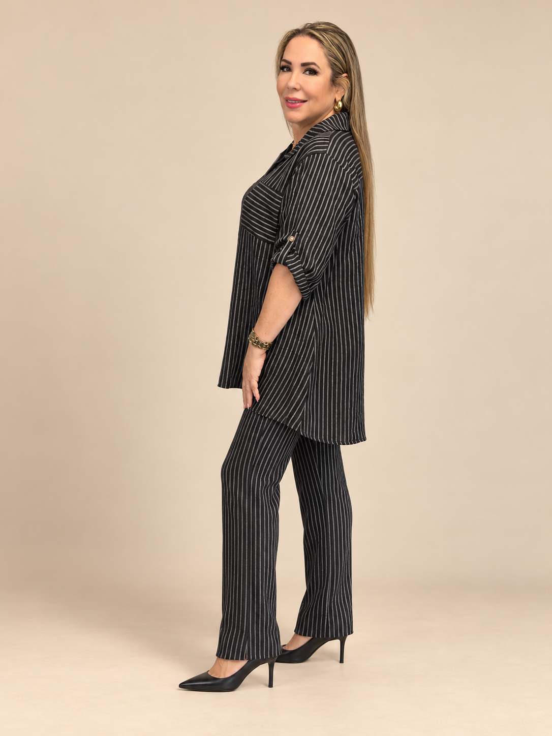 Set de Lino de 2 Piezas – Camisa y Pantalón a Rayas