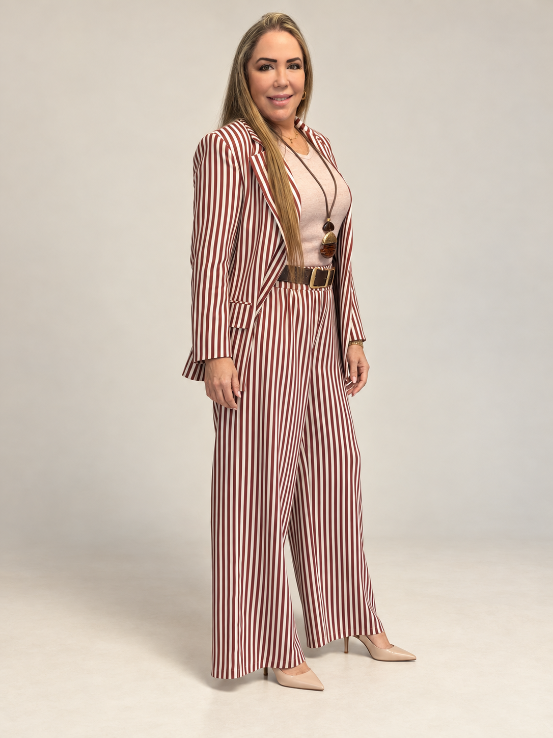 ✨ Set Elegancia a Rayas – Blazer y Pantalón Palazzo