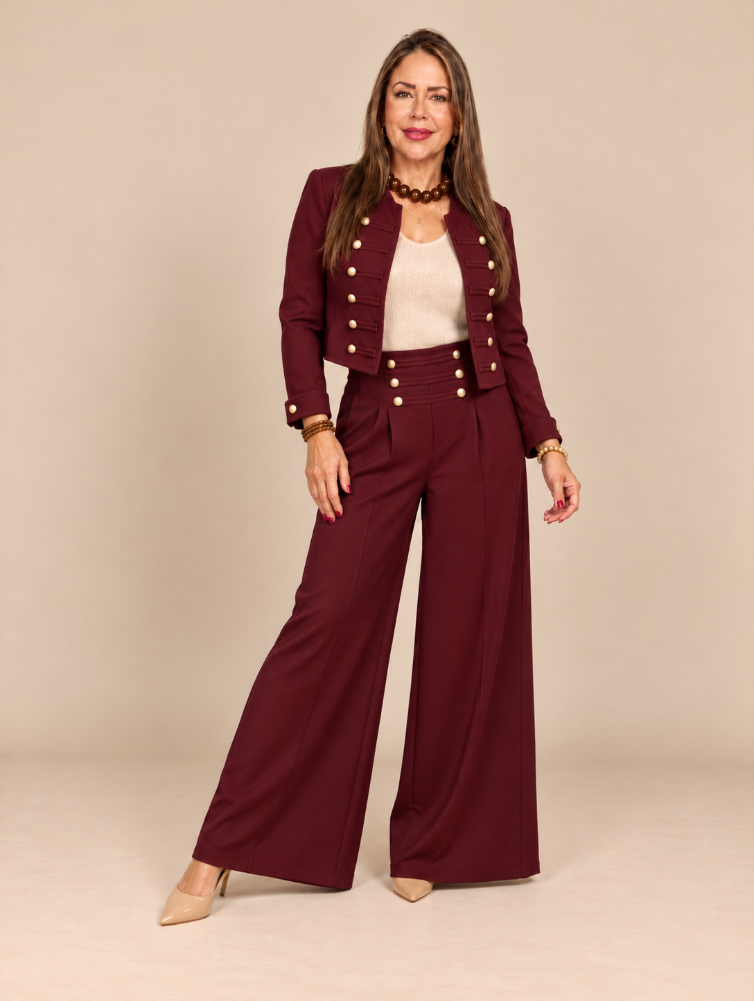 Set Militar Chic – Chaqueta + Pantalón Palazzo
