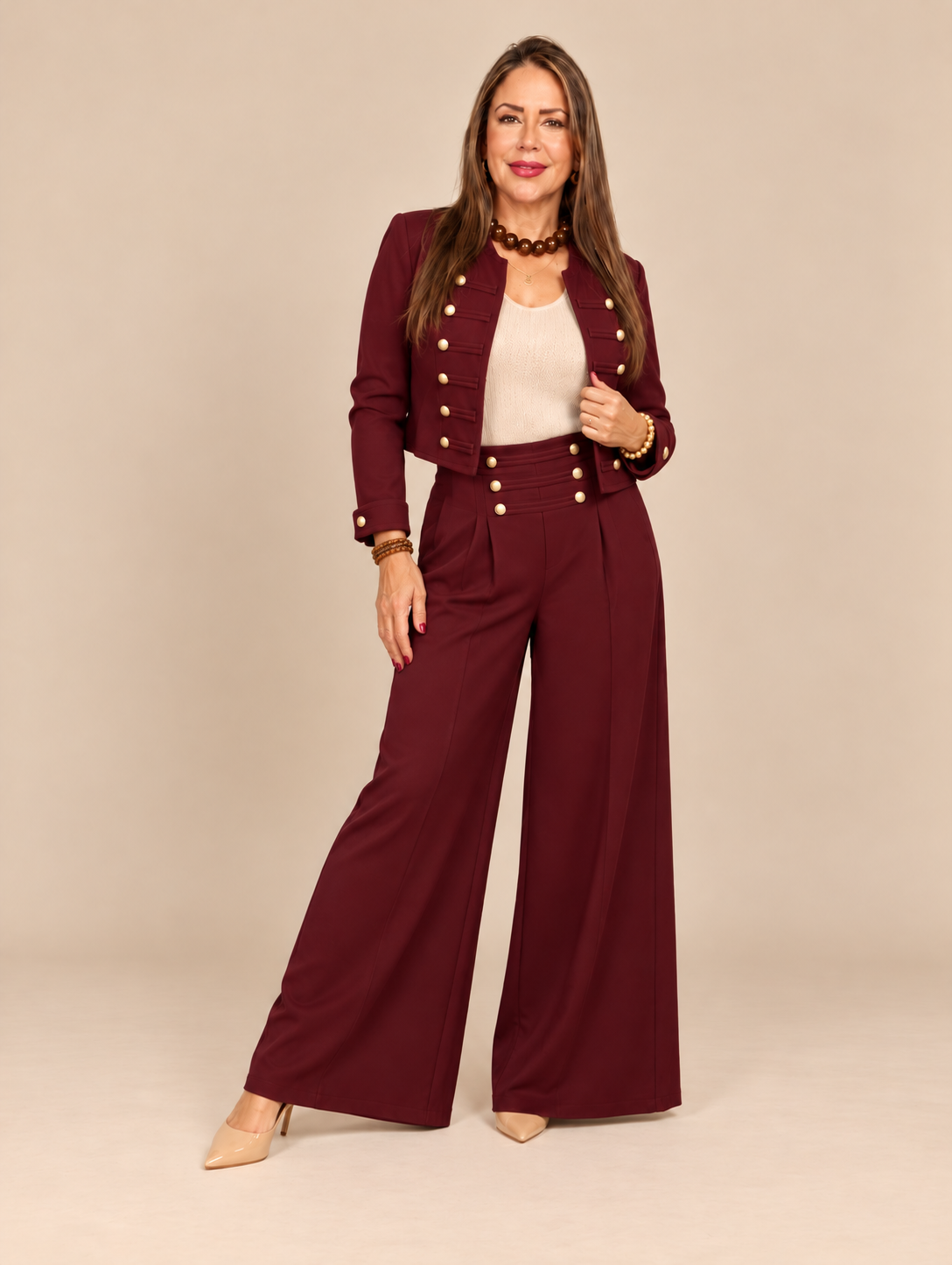 Set Militar Chic – Chaqueta + Pantalón Palazzo