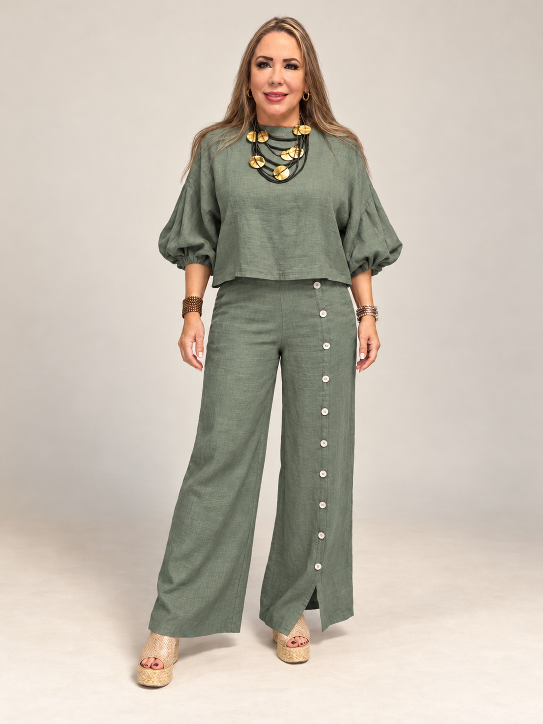Set de Lino de 2 Piezas – Blusa y Pantalón