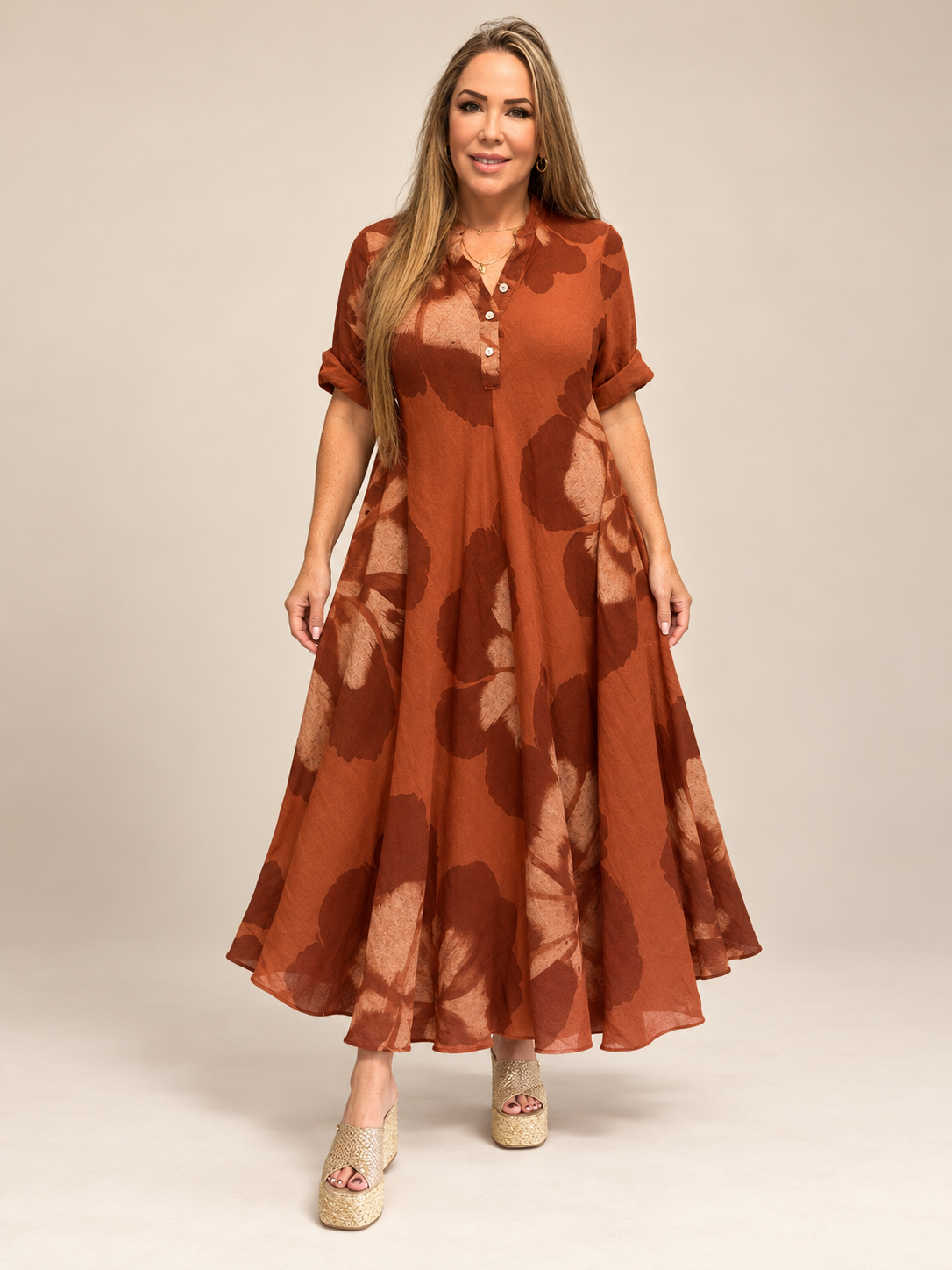 Vestido Largo de Lino Estampado Floral – Elegancia y Frescura