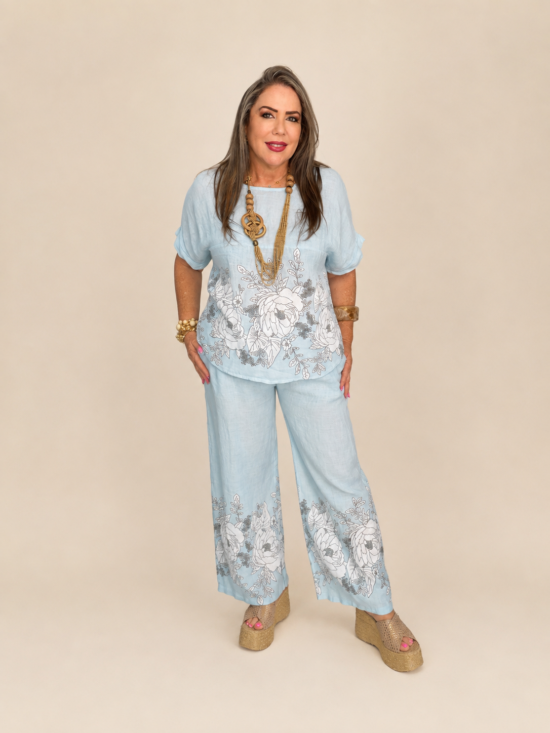 Set de Lino de Dos Piezas – Blusa + Pantalón 🌸🩵