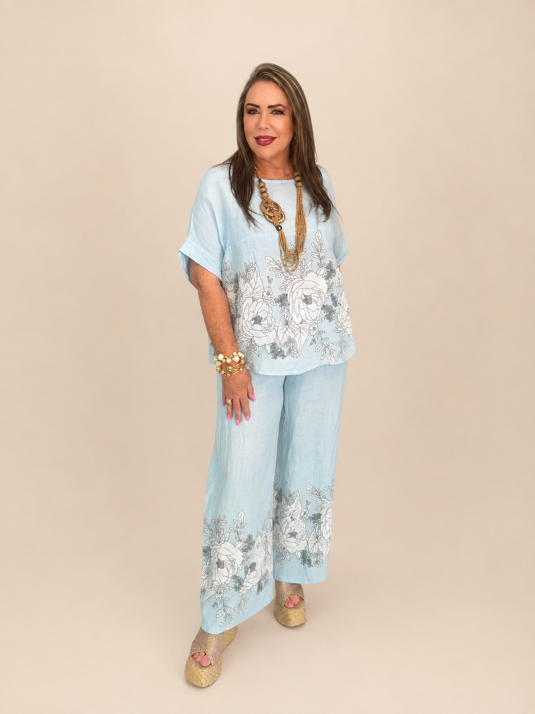 Set de Lino de Dos Piezas – Blusa + Pantalón 🌸🩵